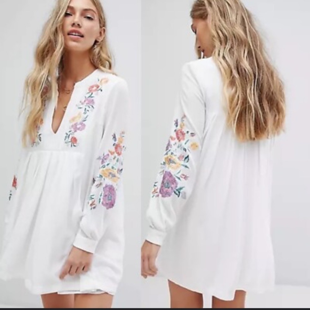 Free People Mia floral tunic dress long sleeve embroidered 26785